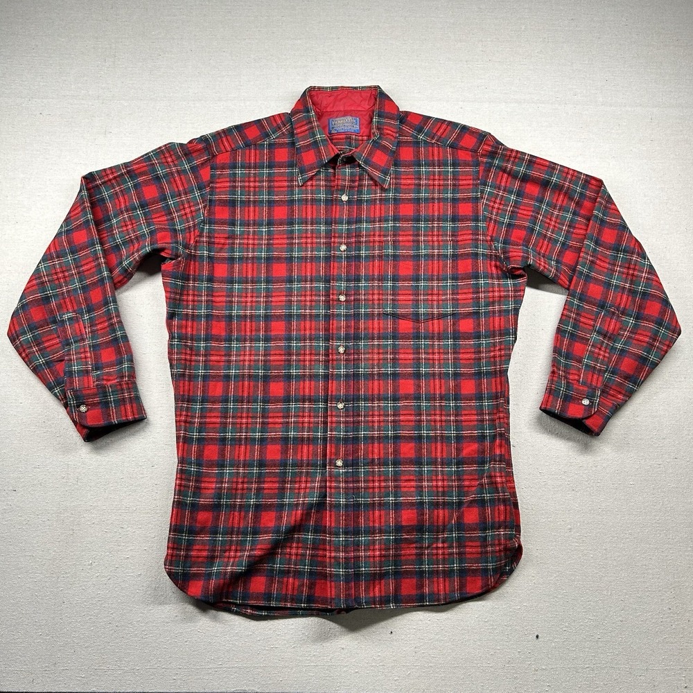 Vintage Pendleton Shirt Mens L Flannel Virgin Wool Plaid Prince Charles USA